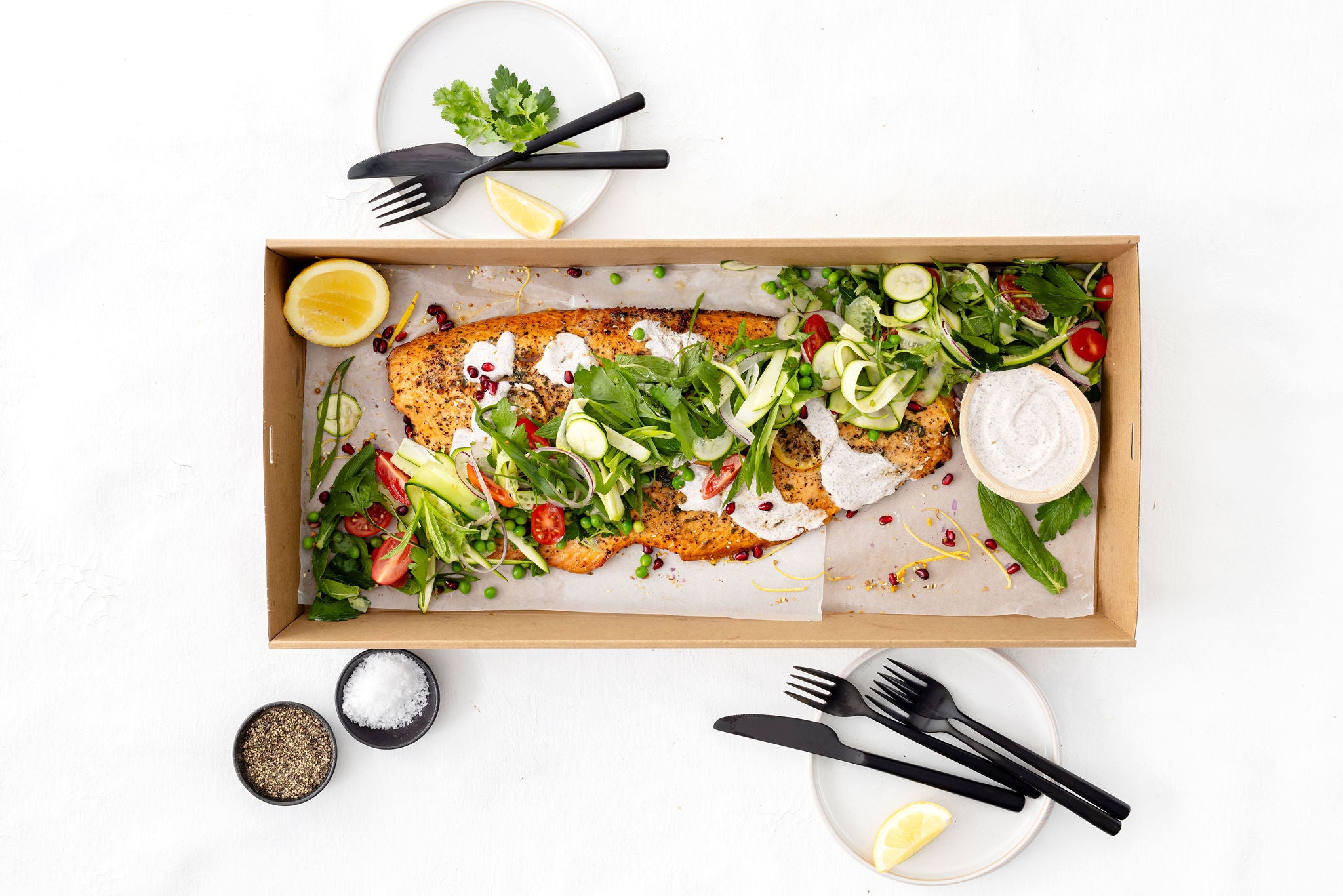 Steamed Salmon with Beans, Peas, Mint and Buttermilk Dressing